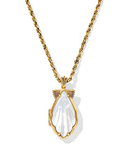 Kendra Scott Alexa Locket Vintage Gold Short Pendant Necklace in Ivory Mother of Pearl