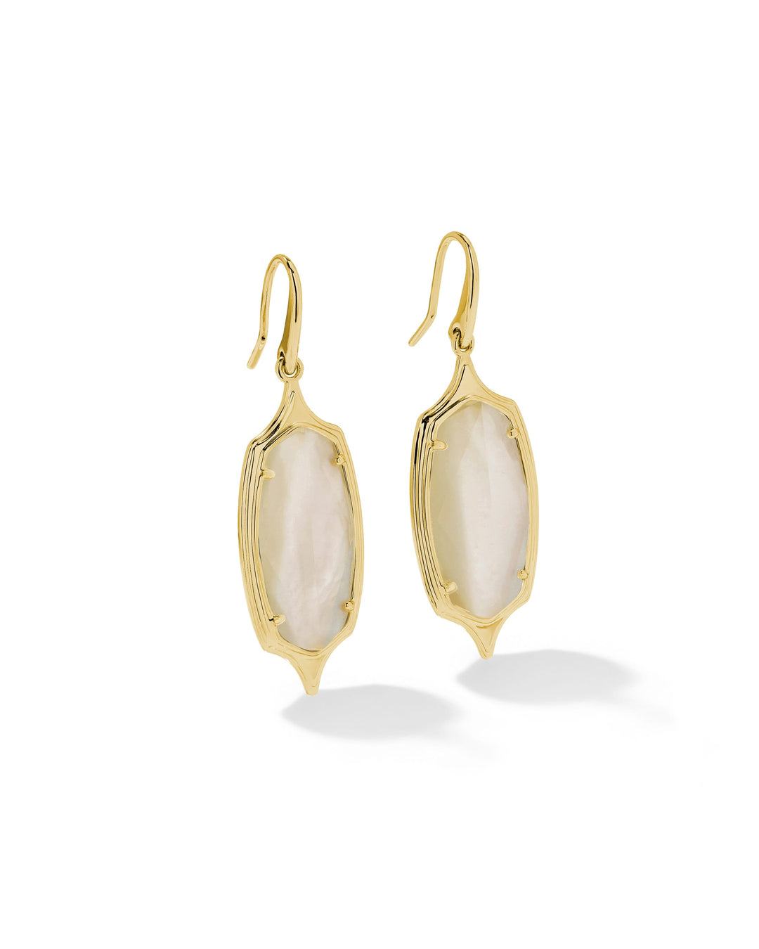 Kendra Scott Dani Stepped Frame Gold Drop Earrings in Ivory Mother of Pearl