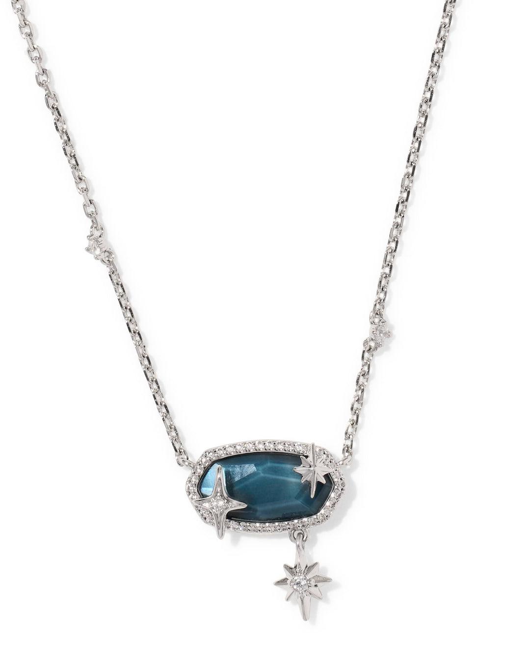 Kendra Scott Elisa Star Silver Short Pendant Necklace in Steel Blue Mother of Pearl