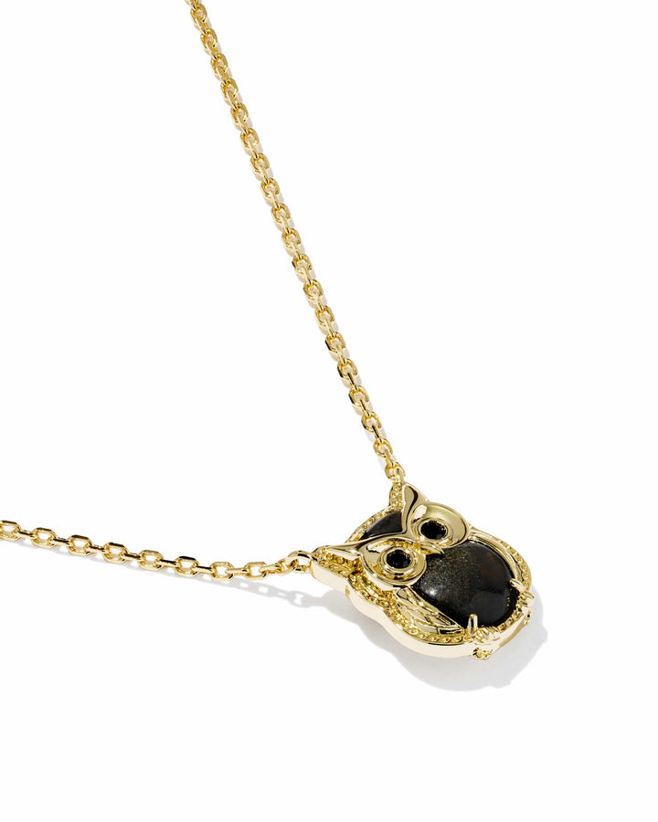 Kendra Scott Owl Gold Short Pendant Necklace in Sheen Obsidian Owl Gold Pendant Necklace | Reversible Short Necklace Necklaces