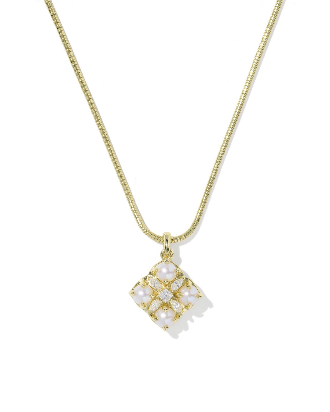 Kendra Scott Dira Pearl Gold Short Pendant Necklace in Freshwater Cultured Pearl Pearl Gold Pendant Necklace | Freshwater Pearl Medallion Necklaces
