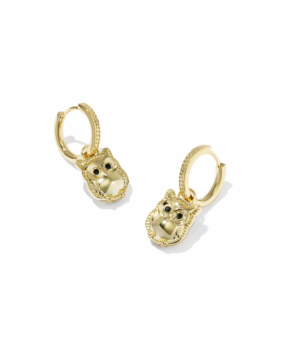 Kendra Scott Owl Gold Huggie Earrings in Sheen Obsidian Gold Huggie Earrings | Owl Charm Hoop Earrings Earrings