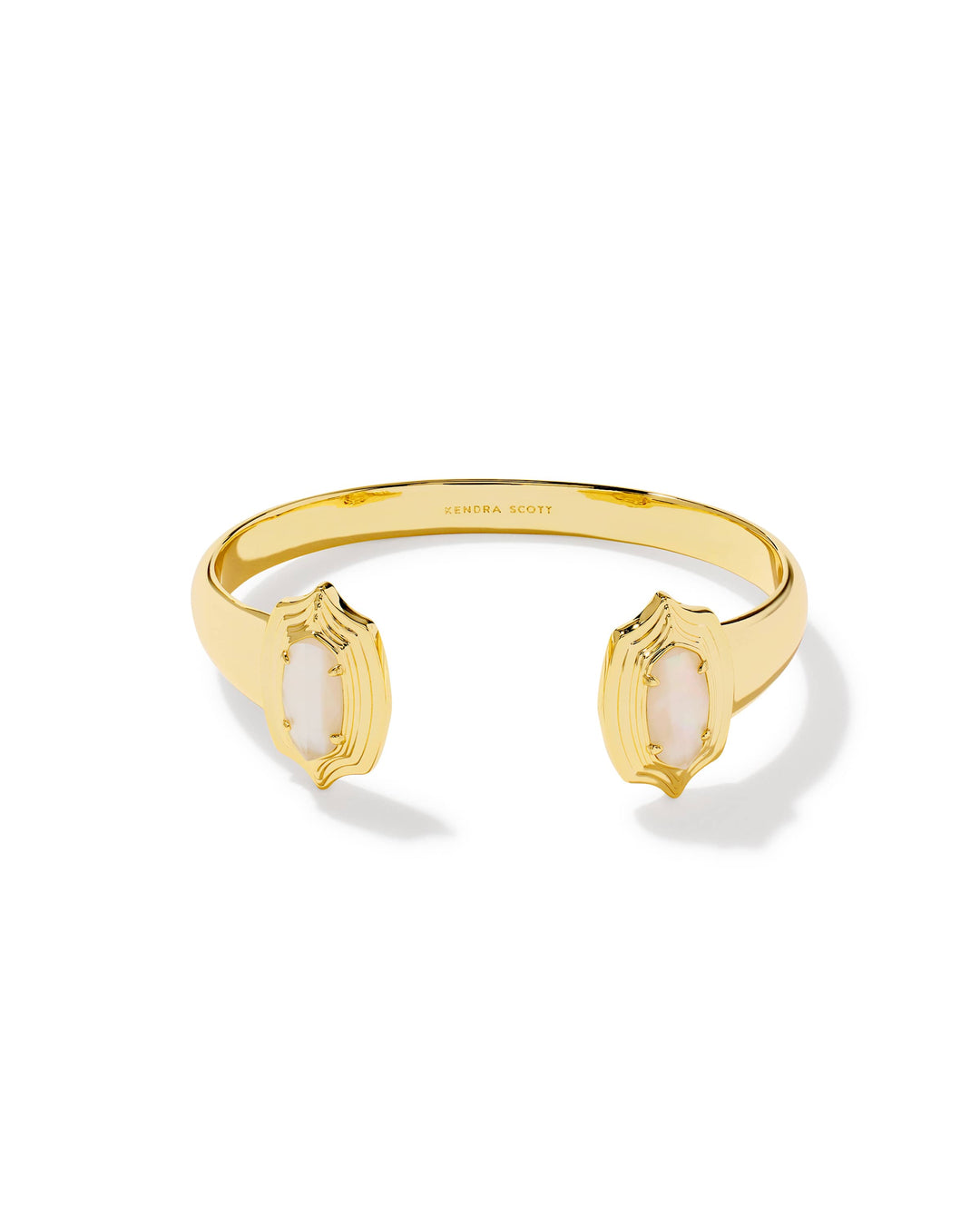Kendra Scott Elton Stepped Frame Gold Cuff Bracelet in Ivory Mother of Pearl