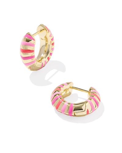 Kendra Scott Mikki Gold Enamel Huggie Earrings in Pink Mix