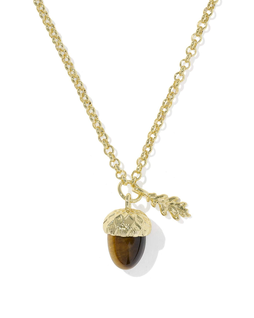Kendra Scott Acorn Gold Short Pendant Necklace in Brown Tigers Eye Acorn Necklace | Gold Fall Pendant Necklace Necklaces