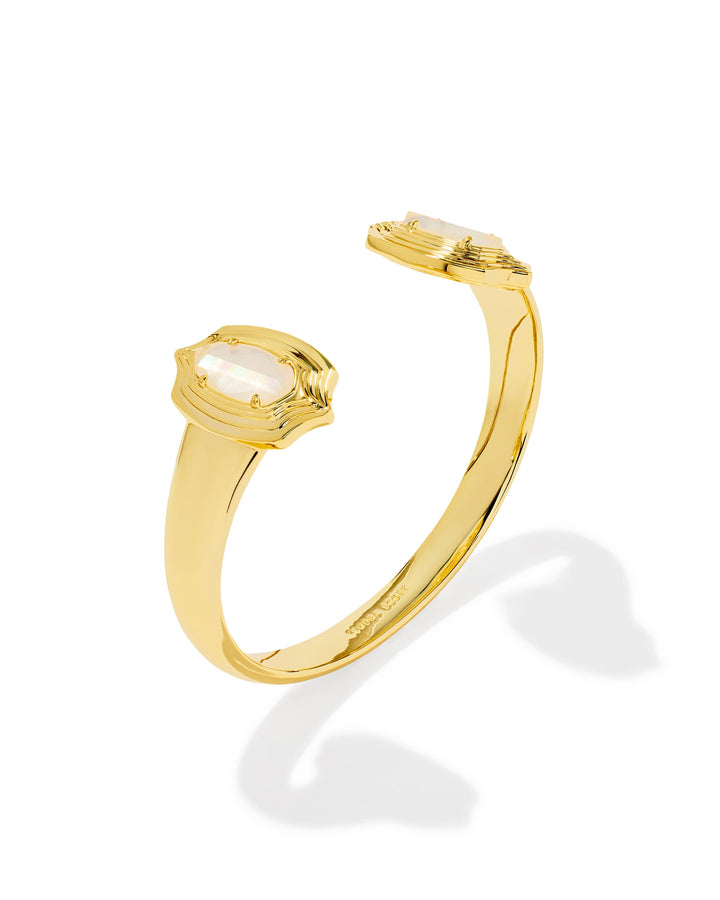 Kendra Scott Elton Stepped Frame Gold Cuff Bracelet in Ivory Mother of Pearl