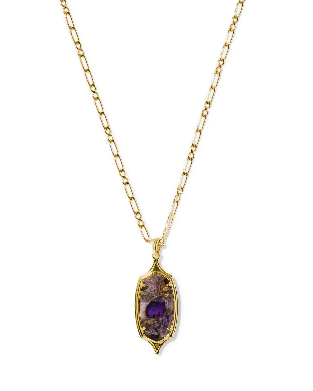 Kendra Scott Dani Stepped Frame Gold Long Pendant Necklace in Bronze Veined Purple Amethyst