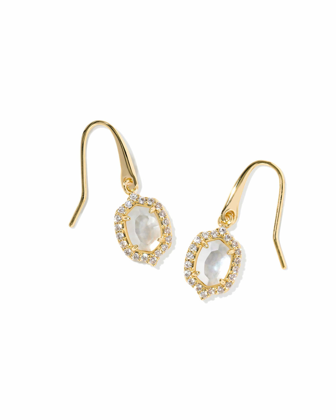 Kendra Scott Daphne Crystal Frame Gold Drop Earrings in Ivory Mother of Pearl