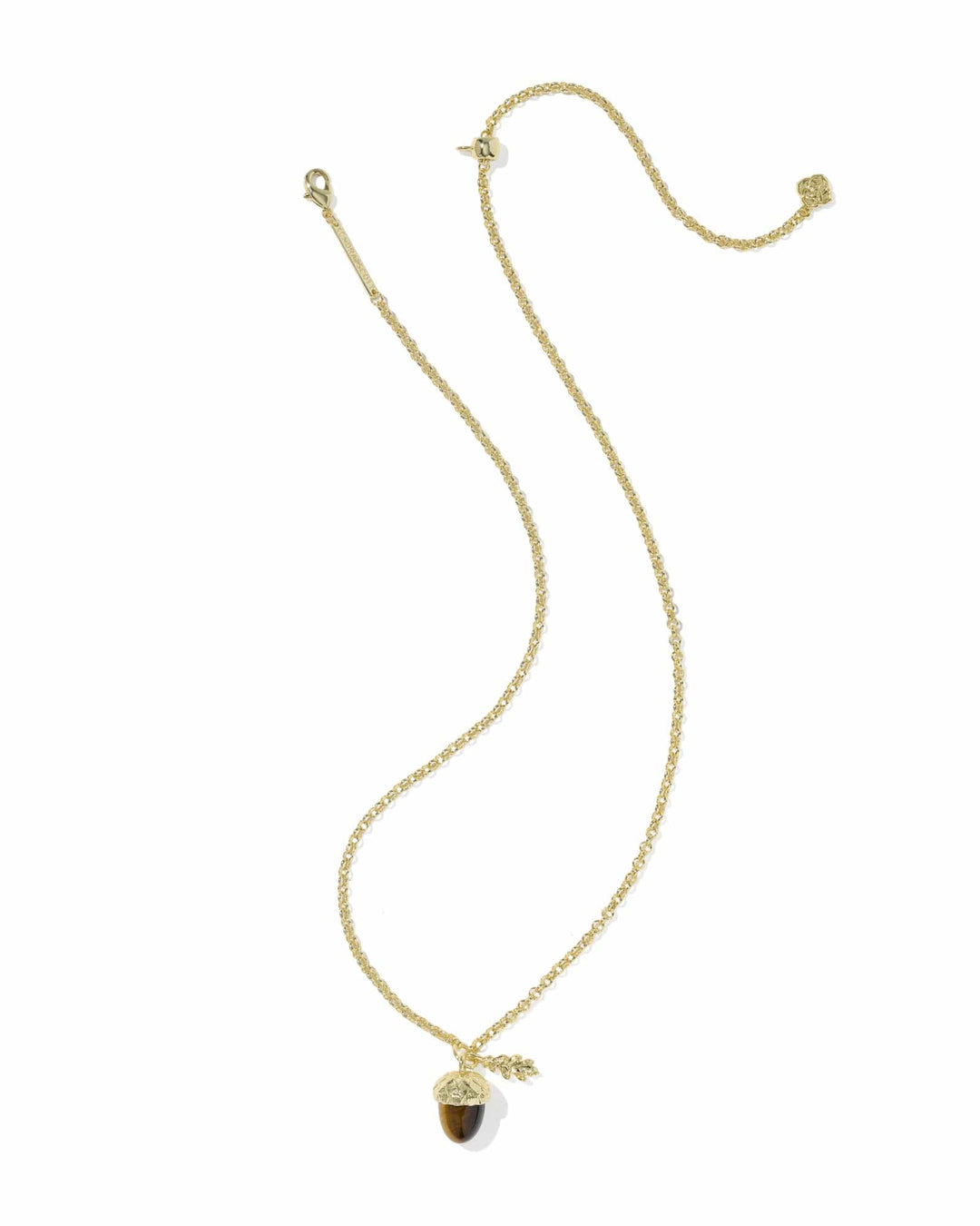 Kendra Scott Acorn Gold Short Pendant Necklace in Brown Tigers Eye Acorn Necklace | Gold Fall Pendant Necklace Necklaces