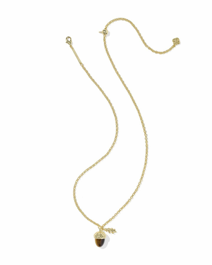 Kendra Scott Acorn Gold Short Pendant Necklace in Brown Tigers Eye Acorn Necklace | Gold Fall Pendant Necklace Necklaces