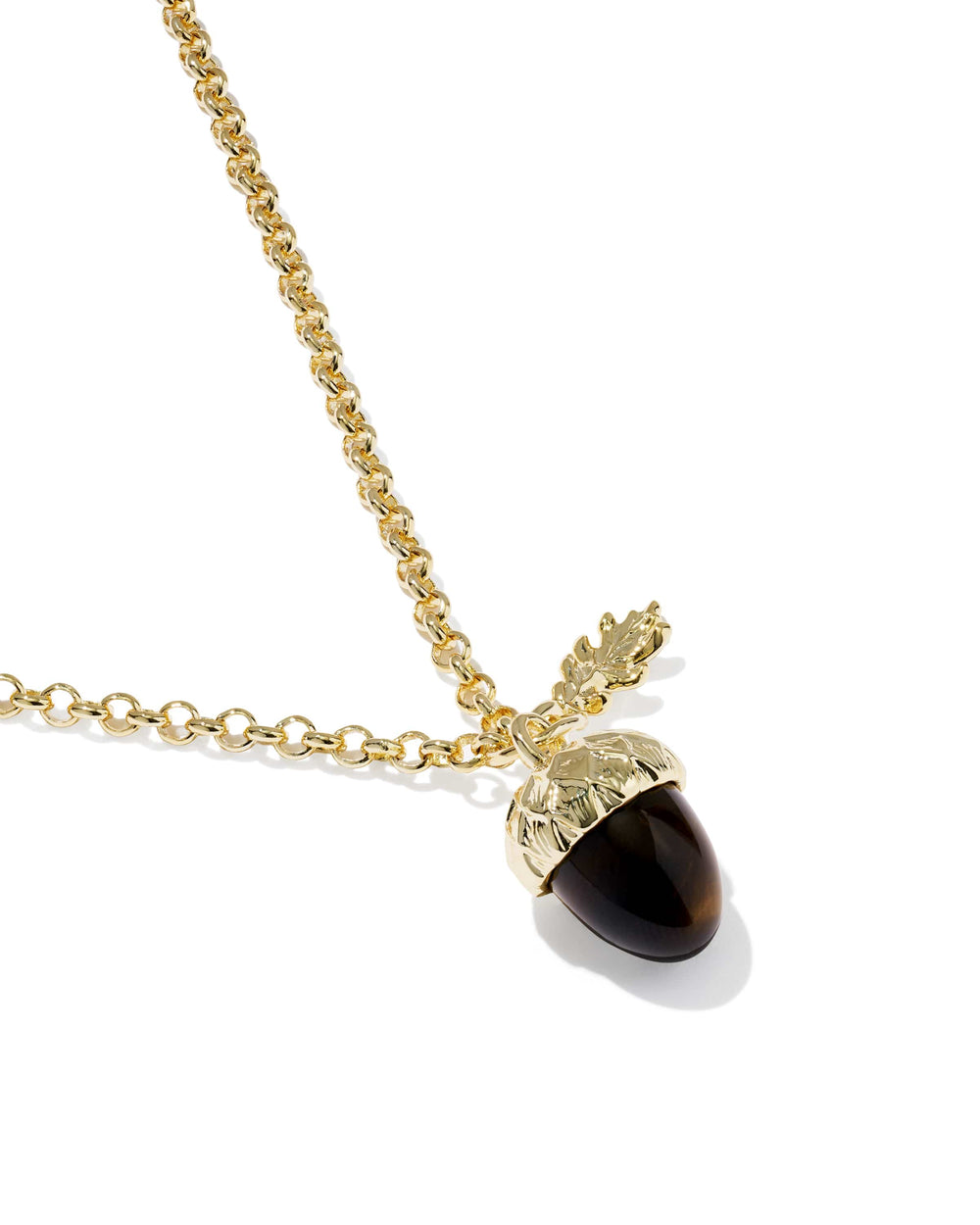 Kendra Scott Acorn Gold Short Pendant Necklace in Brown Tigers Eye Acorn Necklace | Gold Fall Pendant Necklace Necklaces