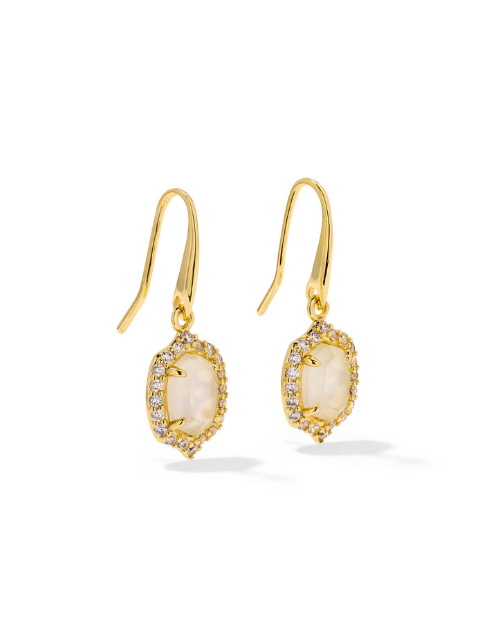 Kendra Scott Daphne Crystal Frame Gold Drop Earrings in Ivory Mother of Pearl