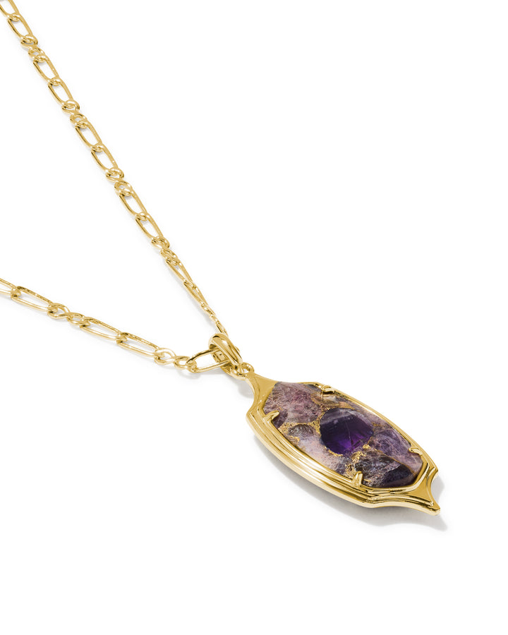 Kendra Scott Dani Stepped Frame Gold Long Pendant Necklace in Bronze Veined Purple Amethyst