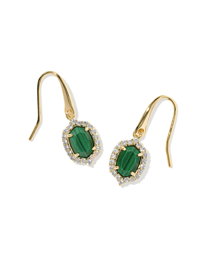 Kendra Scott Daphne Crystal Frame Gold Drop Earrings in Green Malachite