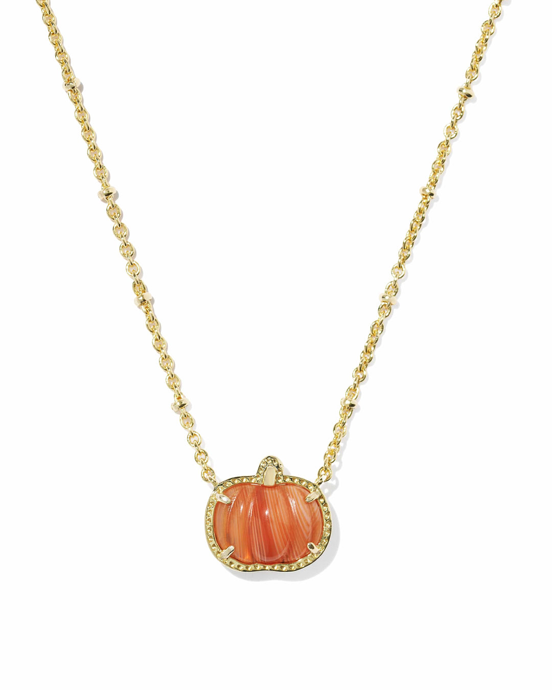 Kendra Scott Pumpkin Gold Short Pendant Necklace in Orange Banded Agate Pumpkin Necklace | Gold Fall & Halloween Pendant Necklaces