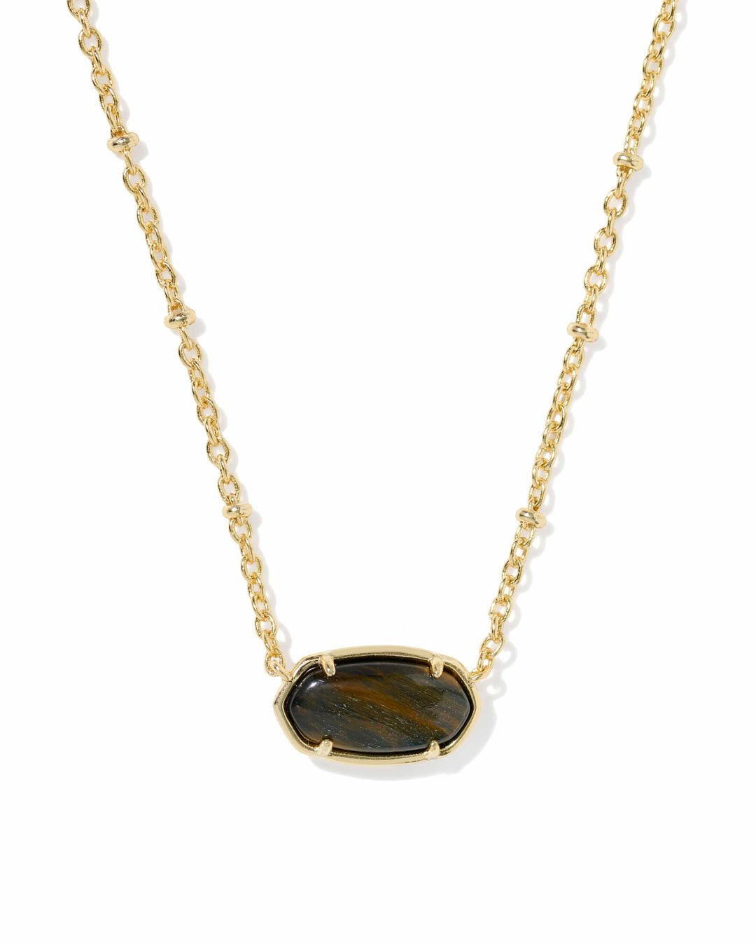 Kendra Scott Tiger Striped Gold Elisa Necklace - Dark Brown Hawk’s Eye