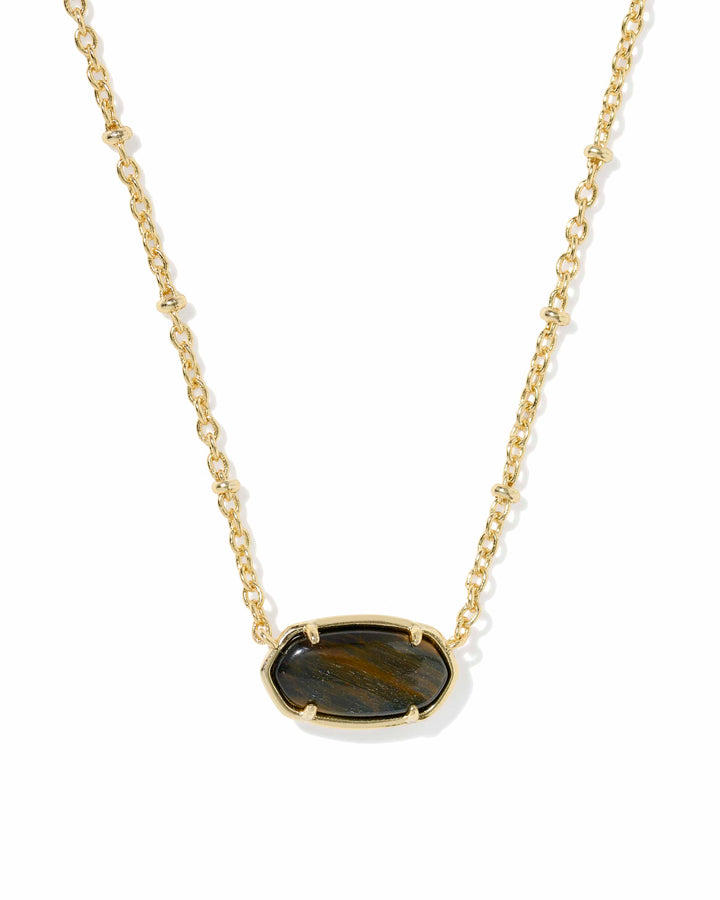 Kendra Scott Tiger Striped Gold Elisa Necklace - Dark Brown Hawk’s Eye