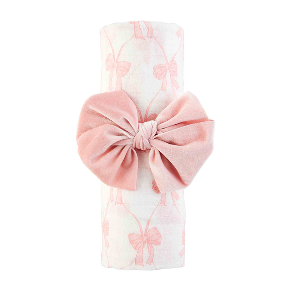 Baby Bow Swaddle & Headband Set