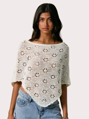 Crochet White Lightweight Sweater Poncho