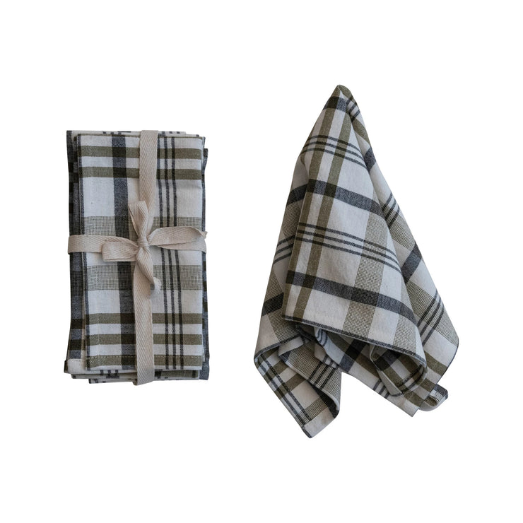 Stonewashed Plaid Cotton Napkin Set of Four