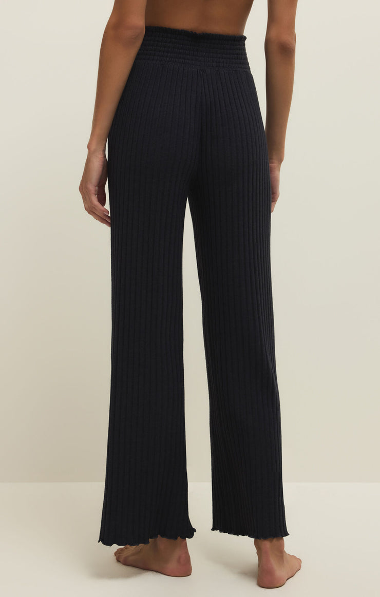 Dawn Smocked Rib Pant in Black Sand