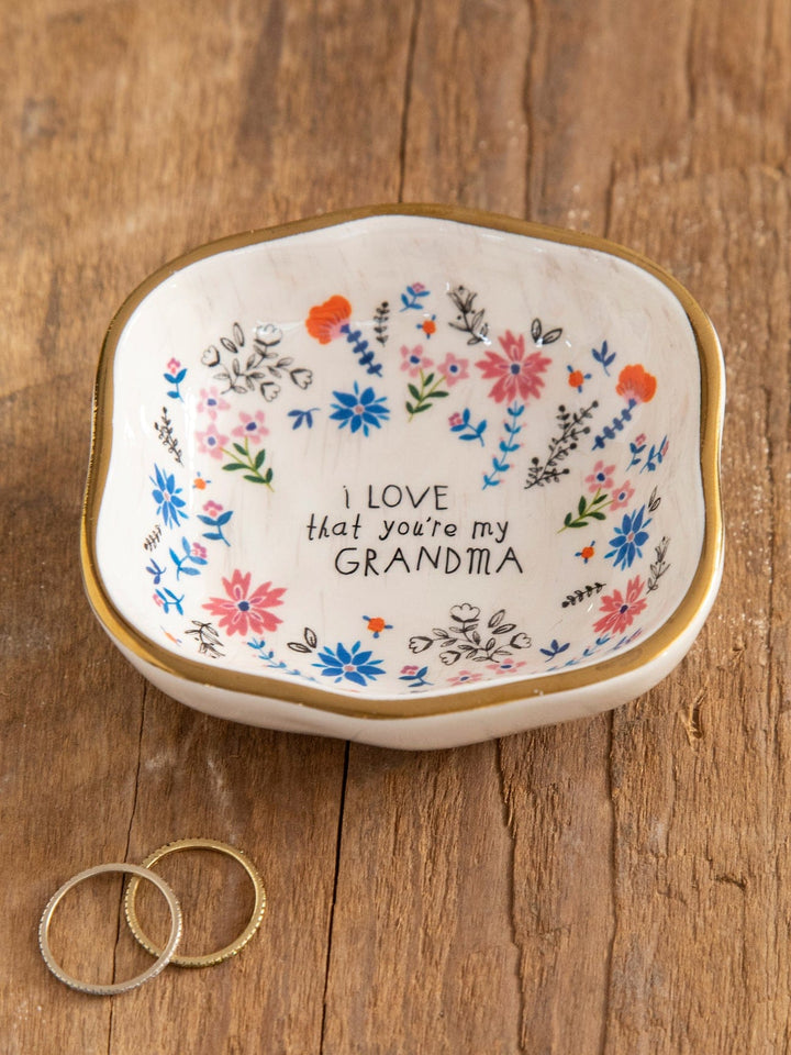 Artisan Trinket Bowl Grandma Grandma Floral Ceramic Artisan Trinket Bowl with Gold Rim Home