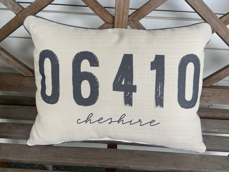 06410 Grey Distressed Zip Code Pillow