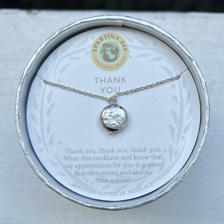 Thank You Coin Pearl Necklace