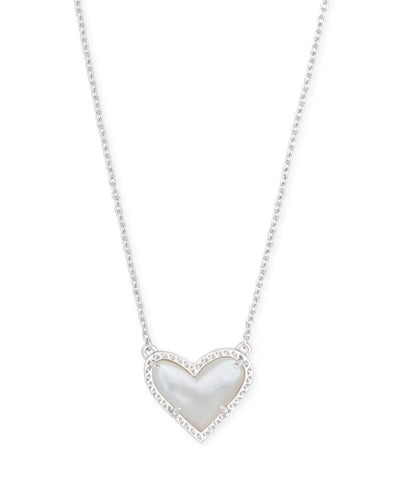 Kendra Scott Ari Heart Silver Pendant Necklace in Ivory Mother of Pearl